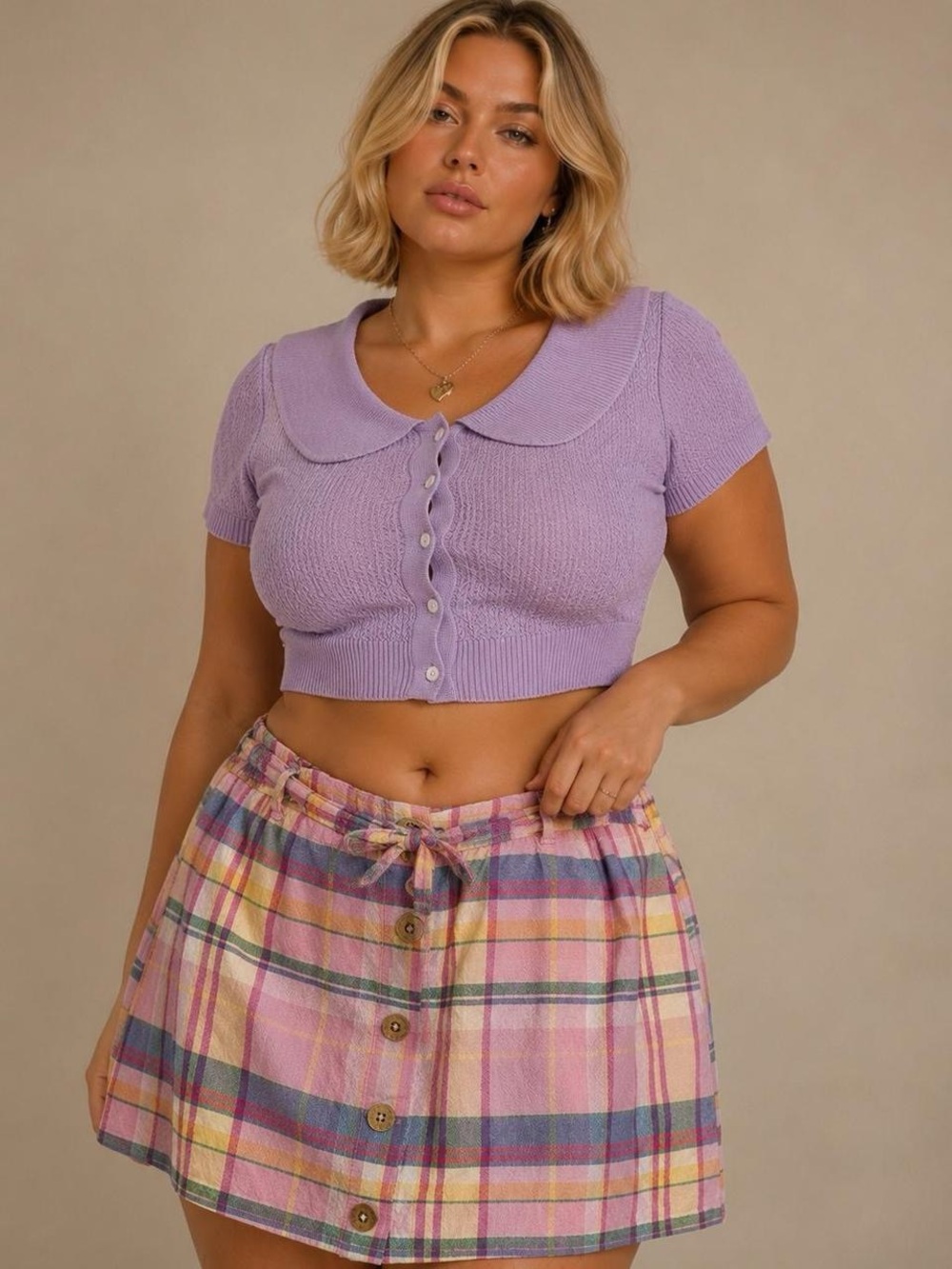 Vintage pastel plaid mini skirt  size XL